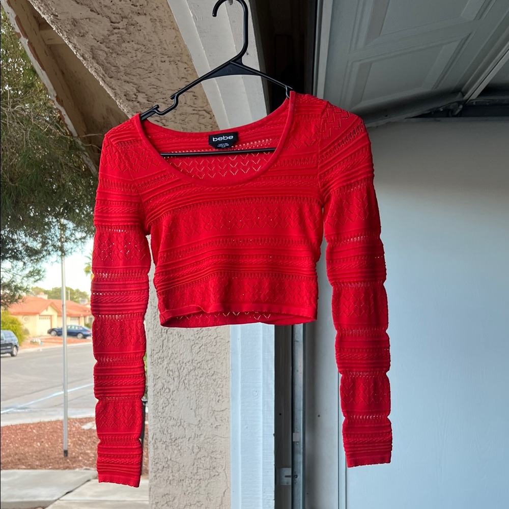 Bebe Vibrant Red Long Sleeve Crop Top